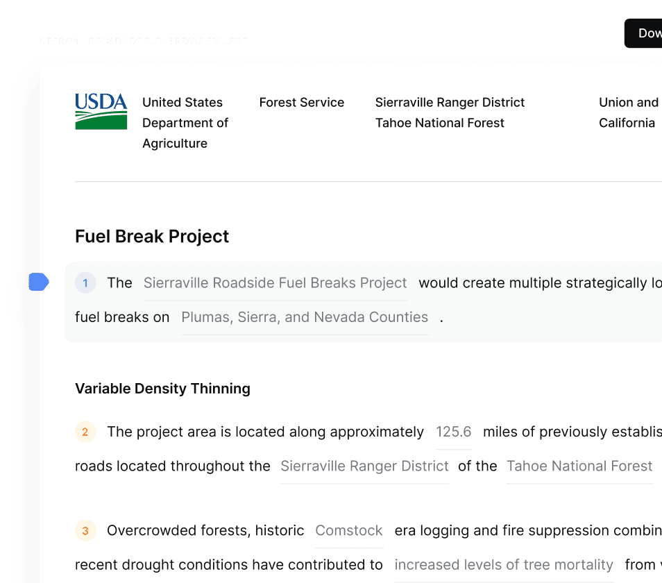 USDA Forest Service document outlining a Fuel Break Project in the Sierraville Ranger District of Tahoe National Forest.